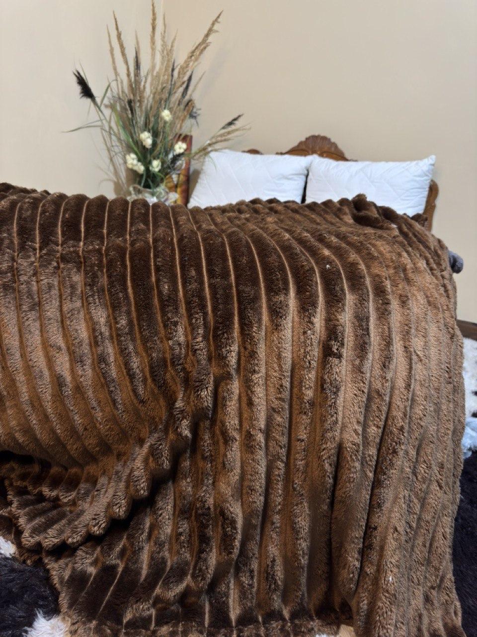 Велюровий плед шарпей "смужка" 200х220 шоколадний, фото 1