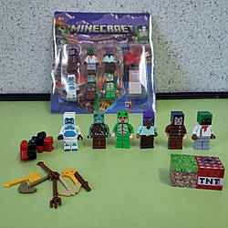 Фігурки Minecraft 6 шт набір з магнітними ніжками та блоками, зброя 4027