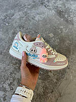 Рожеві жіночі шкіряні кросівки JORDAN 1 x TRAVIS SCOTT x LABUBU PINK / Демісезон Найк аїр Джордан з лабубу