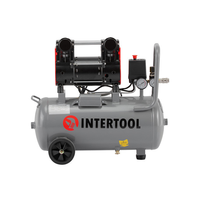 Компресор безоливний 2 циліндри 24 л, 1.5 кВт, 220 В, 8 атм, 200 л/хв, 1400 об./хв INTERTOOL PT-0032, фото 1