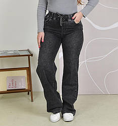 Джинси палаццо в сірому кольорі без застібки батали розміри 50-58