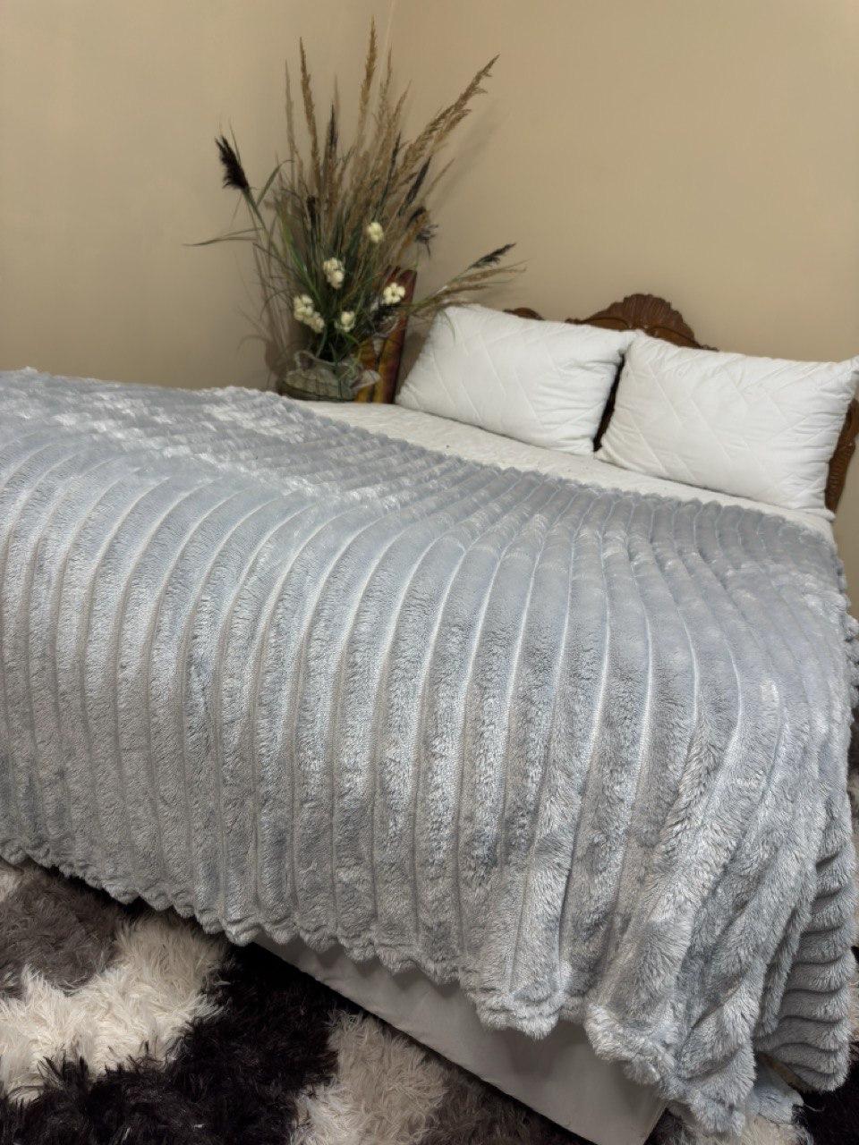 Велюровий плед "Королівський Шарпей" дуже широка смужка 200х220/Покривало смужка/Велюрове покривало, фото 1