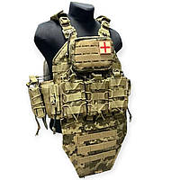 Тактическая армейская плитоноская ATTACK 8 подсумков, напашник 4 точки быстрого сброса Пиксель