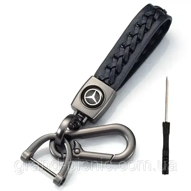 Брелок шкіряний з карабіном для авто мерс "Mercedes", фото 1