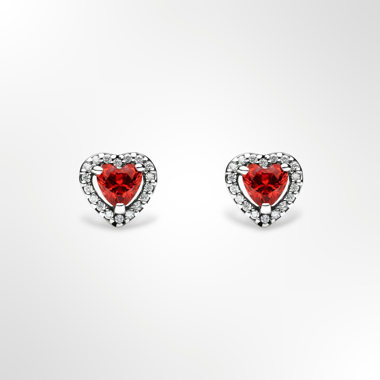 Срібні сережки 925 в стилі Pandora серце з Червоним цирконом