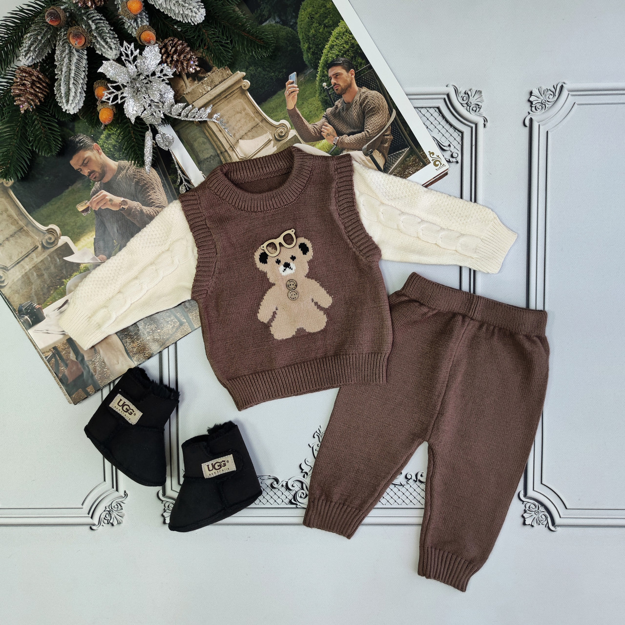 Дитячий теплий в'язаний костюм для новонароджених