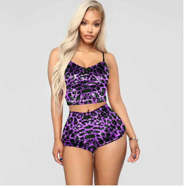 Жіноча леопардова піжама з короткими шортиками зеленого кольору від S-3Xl