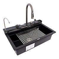 Кухонна гранітна мийка VALESO EVANORA 7546 чорний металік з набором
