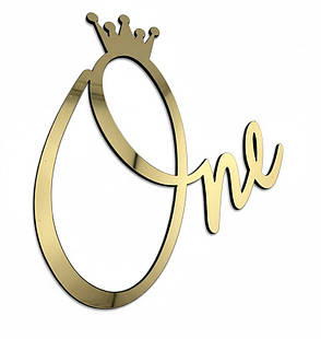 Дзеркальний бічний топер на торт One, золотий торцевий топер на бік торта пластиковий, фото 1