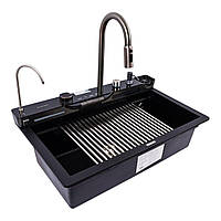 Гранітна мийка для кухні VALESO EVANORA 7546 матова чорна з комплектом