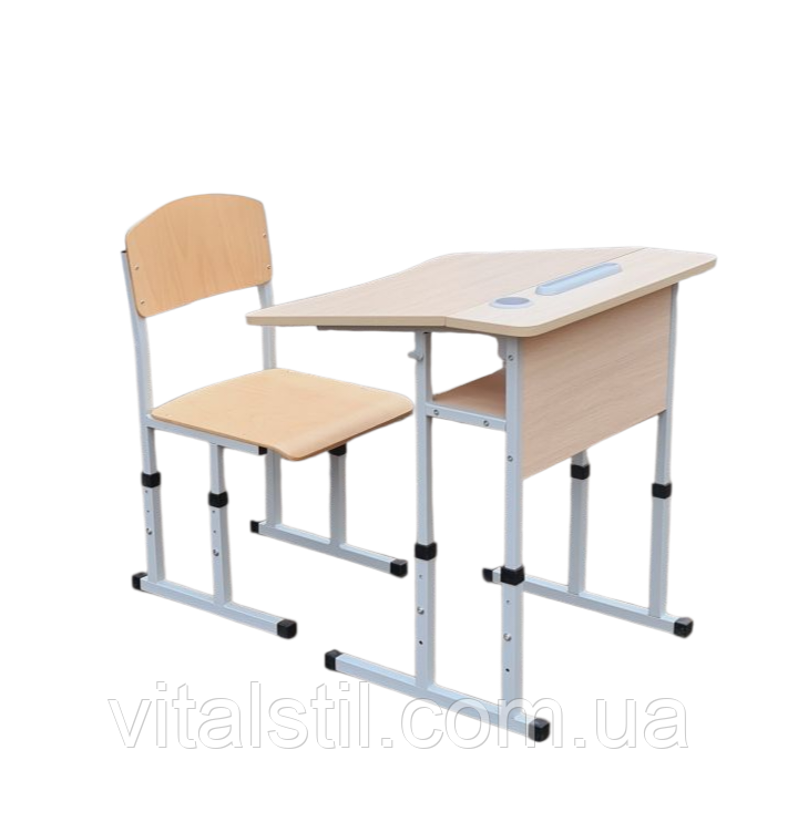 Комплект Парта аудиторна розбірна регульована протисколіозна та стілець Кадет на лижах гнута фанера