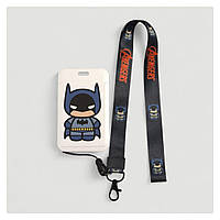Бейдж для картки та перепустки з ремінцем Batman (Бетмен) та стрічкою Avengers, вертикальний, білий