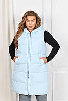 Жіноча подовжена жилетка з капюшоном, великі розміри 52-54, 56-58, 60-62