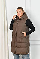 Жіноча подовжена жилетка з капюшоном, великі розміри 52-54, 56-58, 60-62