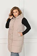 Жіноча подовжена жилетка з капюшоном, великі розміри 52-54, 56-58, 60-62