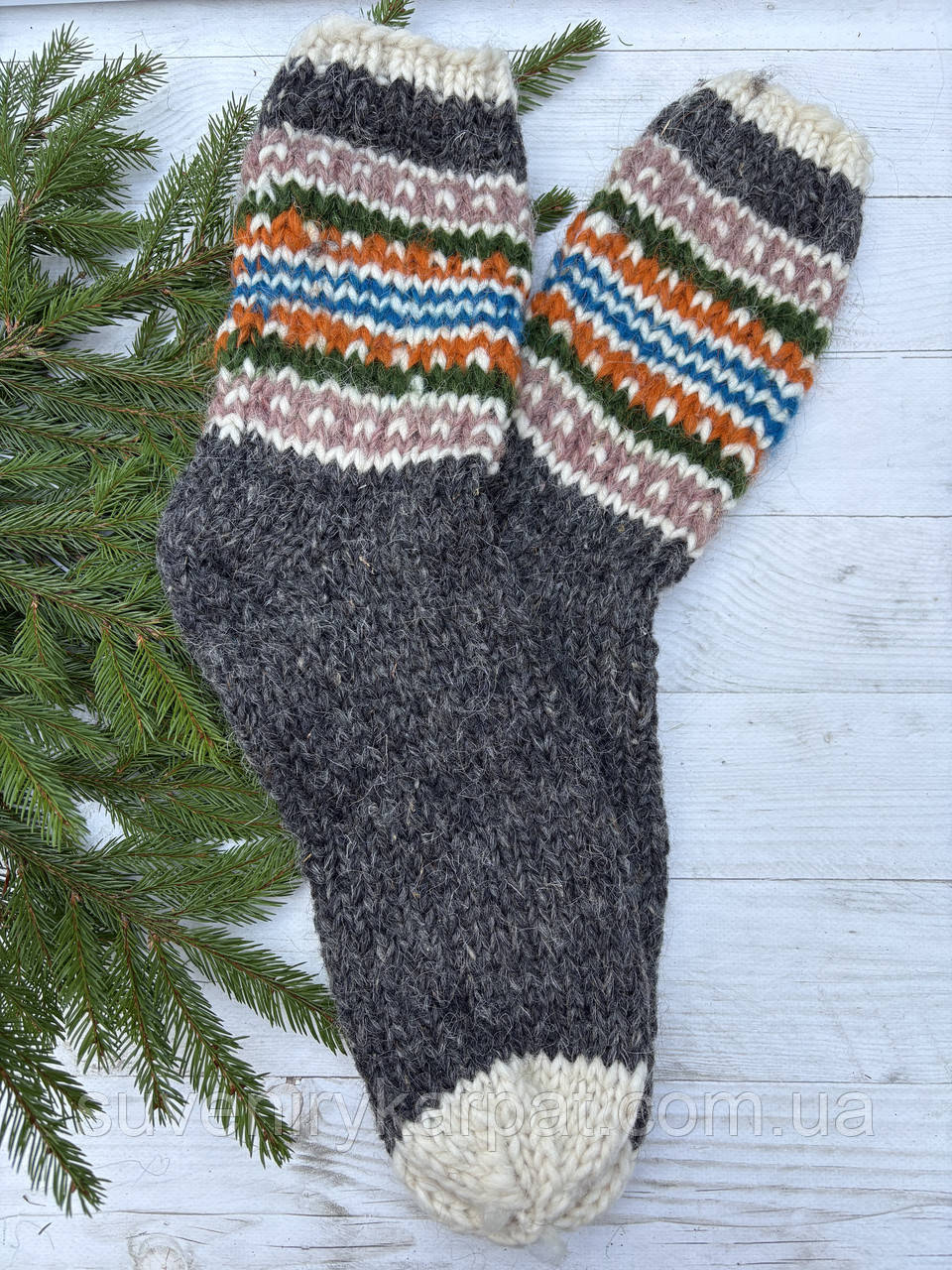 Гуцульські шкарпетки з овечої шерсті розмір 42-44 вовняні шкарпетки ручної роботи, фото 1