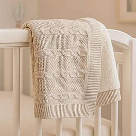 Плед дитячий теплий в'язаний в коляску, в ліжечко, на виписку 100*80 см Detki Бежевий