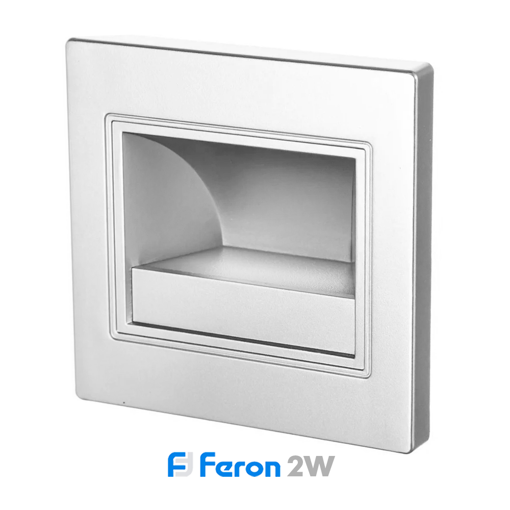 Світлодіодний світильник Feron JD12 LED 2W 4000K 100Lm для підсвічування сходів IP20 срібний 86х86х55мм, фото 1