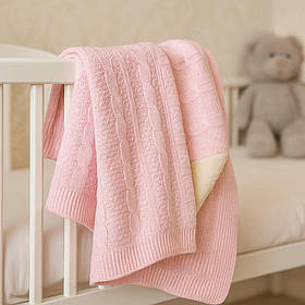 Плед дитячий теплий в'язаний в коляску, в ліжечко, на виписку 100*80 см Detki Рожевий