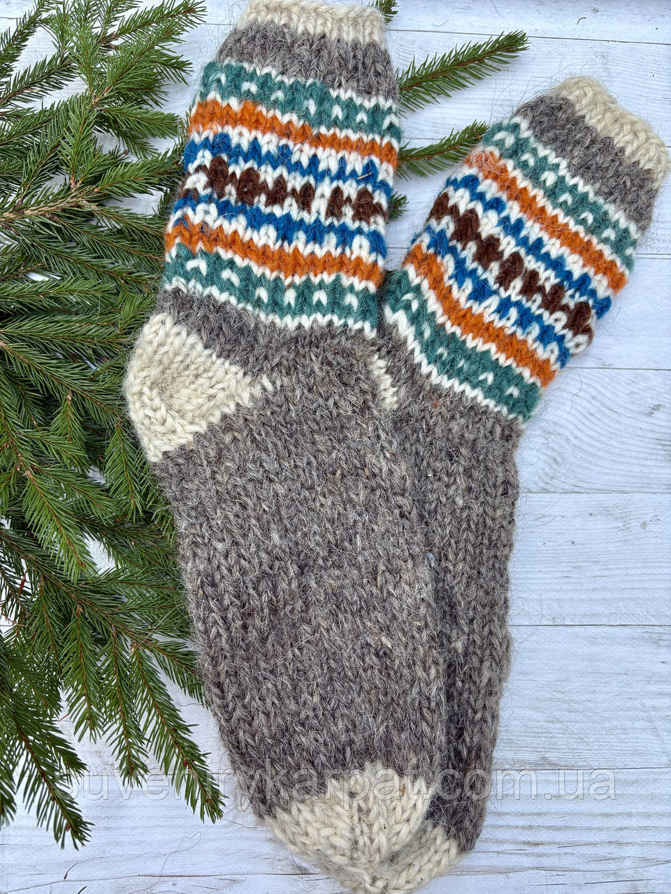 Гуцульські шкарпетки з овечої шерсті розмір 42-44 вовняні шкарпетки ручної роботи, фото 1