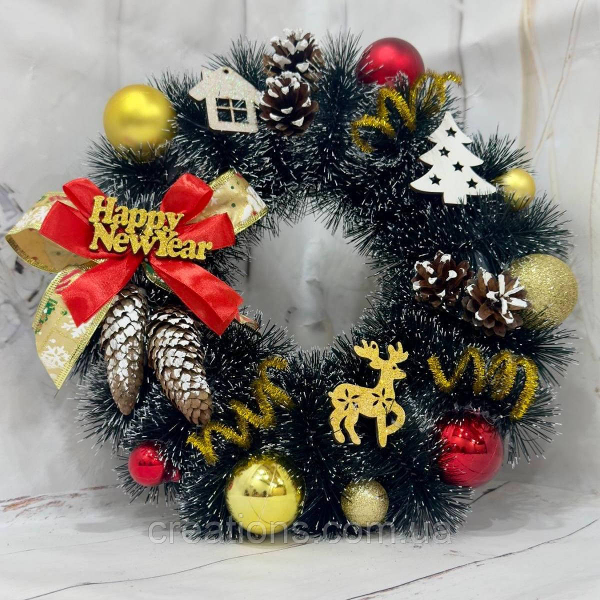 Новорічний вінок "Happy New Year" 35 см, фото 1