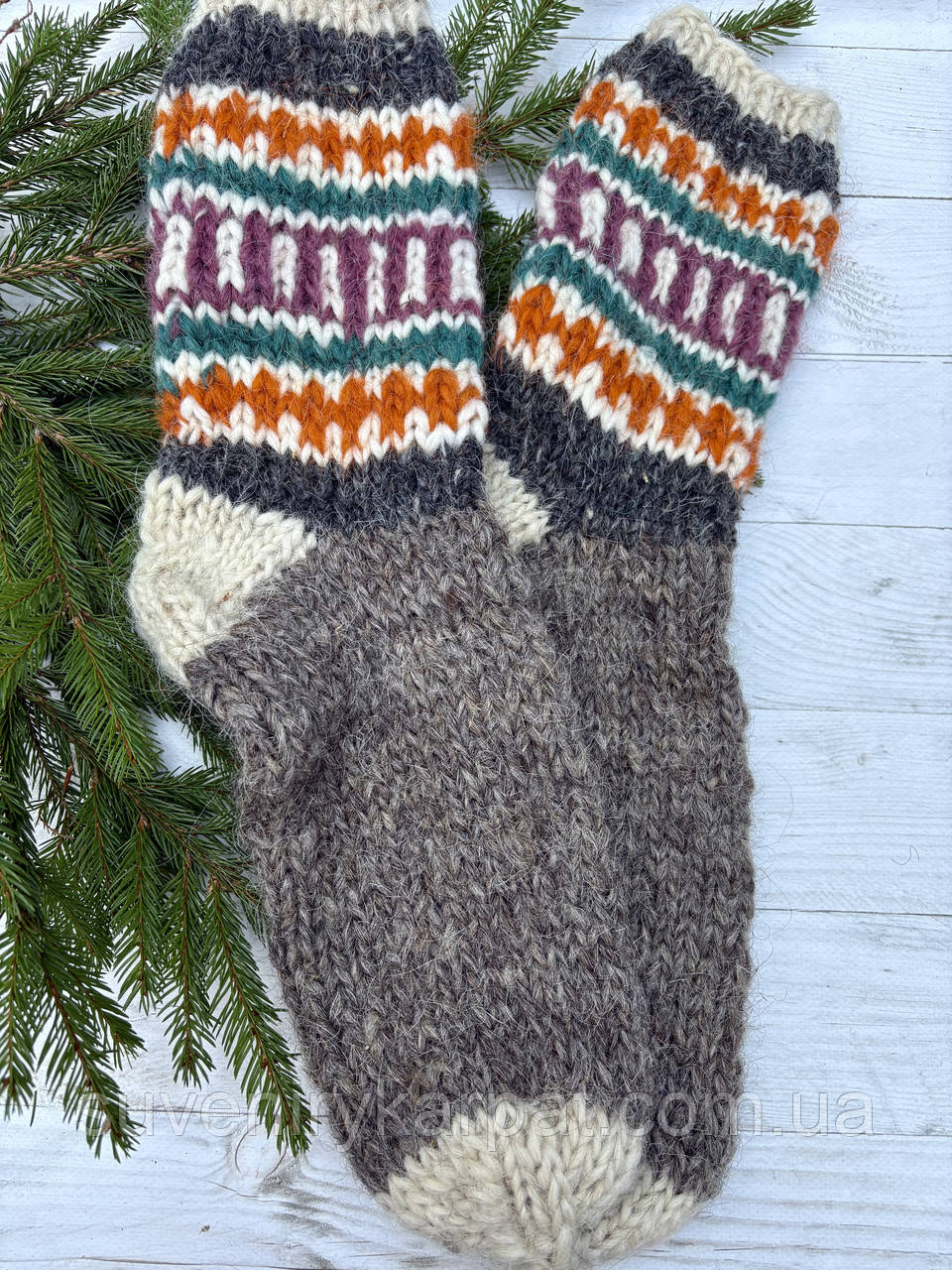 Гуцульські шкарпетки з овечої шерсті розмір 42-44 вовняні шкарпетки ручної роботи, фото 1