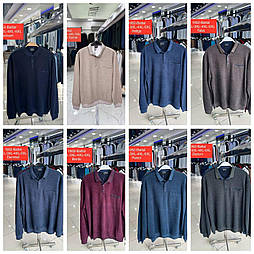 Стильний чоловічий теплий лонгслів із коміром на ґудзиках у батальних розмірах