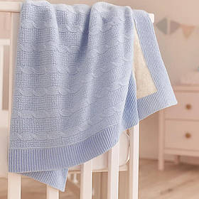 Плед дитячий теплий в'язаний в коляску, в ліжечко, на виписку 100*80 см Detki Блакитний