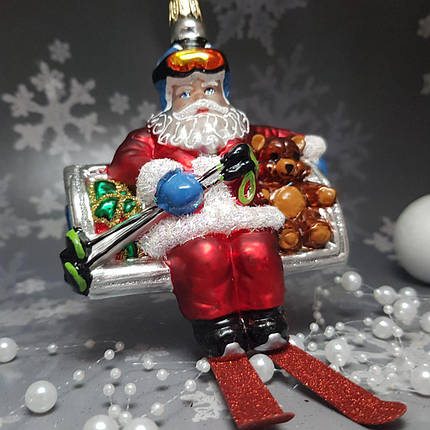 Скляна ялинкова прикраса Санта Клаус на гірськолижному підйомнику Impuls. асортимент як Irena, Komozja, фото 1
