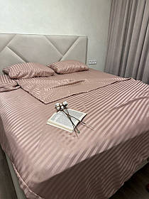 Постільна білизна Страйп Сатин Полуторний комплект(150х220см)колір Пудра