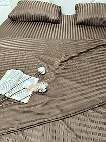 Постільна білизна Страйп Сатин Євро комплект(220х240см) колір Коричневий