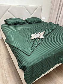 Постільна білизна Страйп Сатин Полуторний комплект(150х220см)колір Смарагдовий
