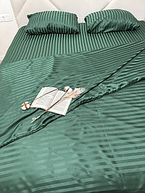 Постільна білизна Страйп Сатин Двоспальний комплект колір Смарагдовий