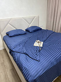 Постільна білизна Страйп Сатин Полуторний комплект(150х220см)колір Синій