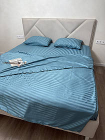 Постільна білизна Страйп Сатин Полуторний комплект(150х220см)колір Аква