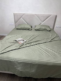 Постільна білизна Страйп Сатин Полуторний комплект(150х220см)колір Олива