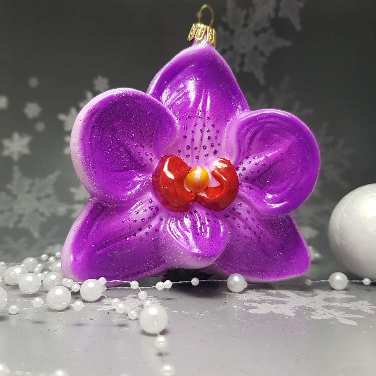 Скляна ялинкова прикраса Фіолетова Орхідея Impuls. асортимент як Irena, Komozja