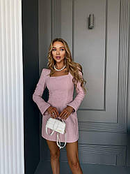 Стильна жіноча міні сукня з твіду з довгими рукавами Sms9483
