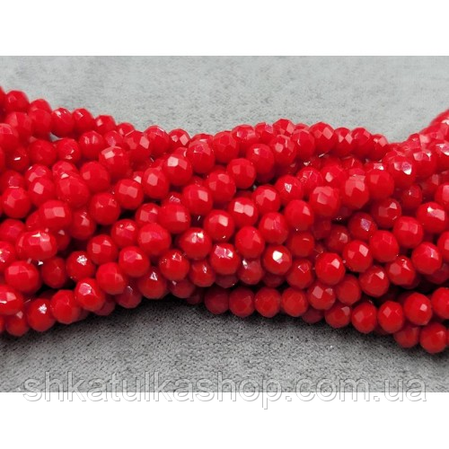 Намистини кришталеві рондель 4х3.5мм, світло-червоний матовий, фото 1