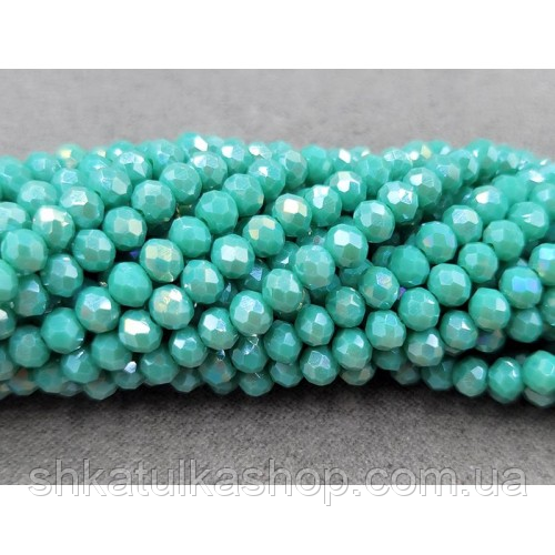 Намистини кришталеві рондель 4х3мм, м'ятний з переливом (із зеленим відтінком), фото 1