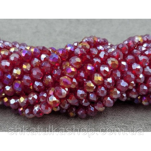 Намистини кришталеві рондель 4х3мм, темно-червоний прозорий з переливом, фото 1