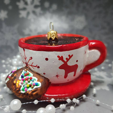 Скляна ялинкова прикраса Новорічна чашка з пряником Impuls. асортимент як Irena, Komozja, фото 1