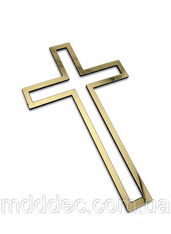 Топер хрестик контурний золотий, дзеркальний пластик 8*5см, на торт хрещення, фото 1
