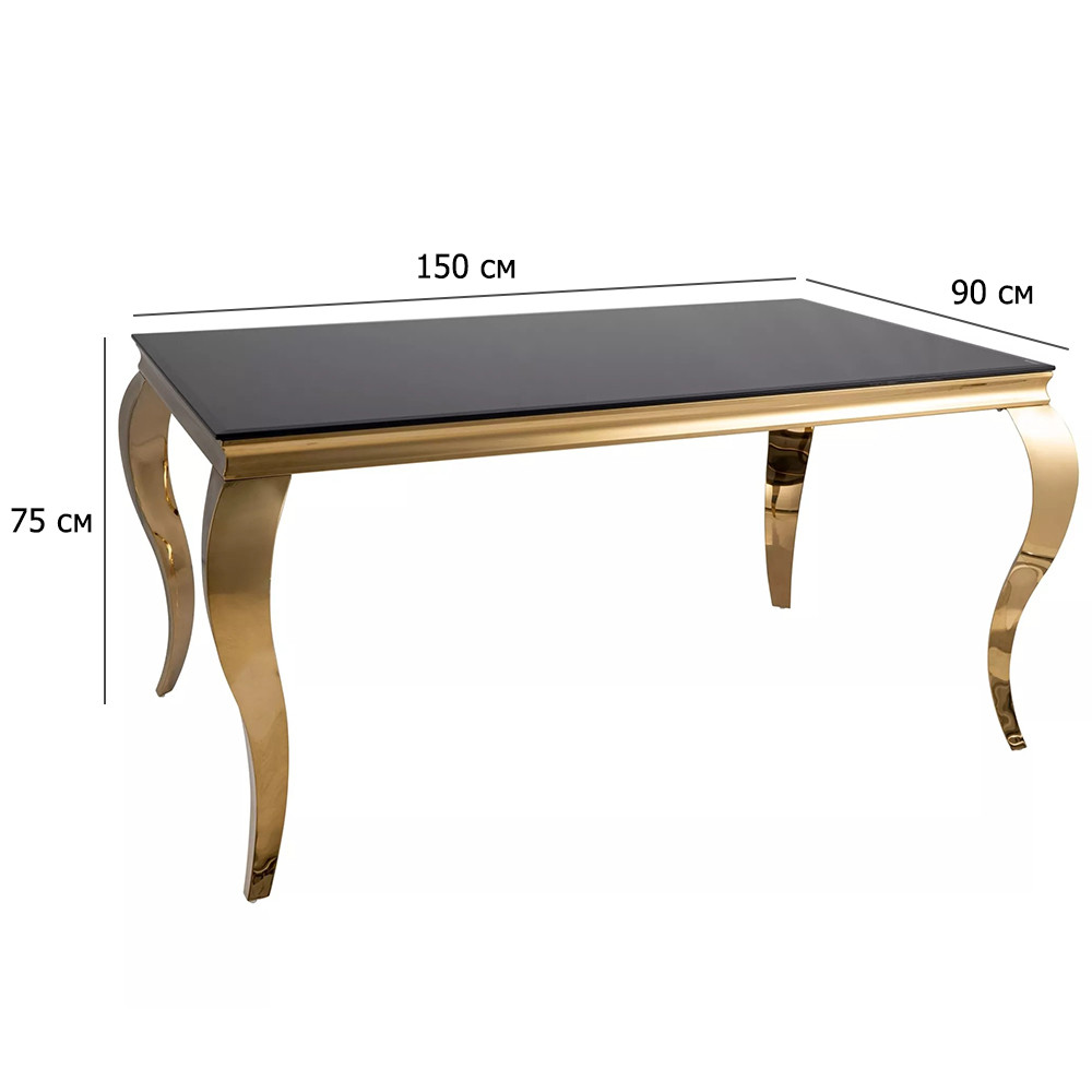 Розкішний обідній стіл Prince 150х90 см з чорною скляною стільницею та золотими ніжками, фото 1