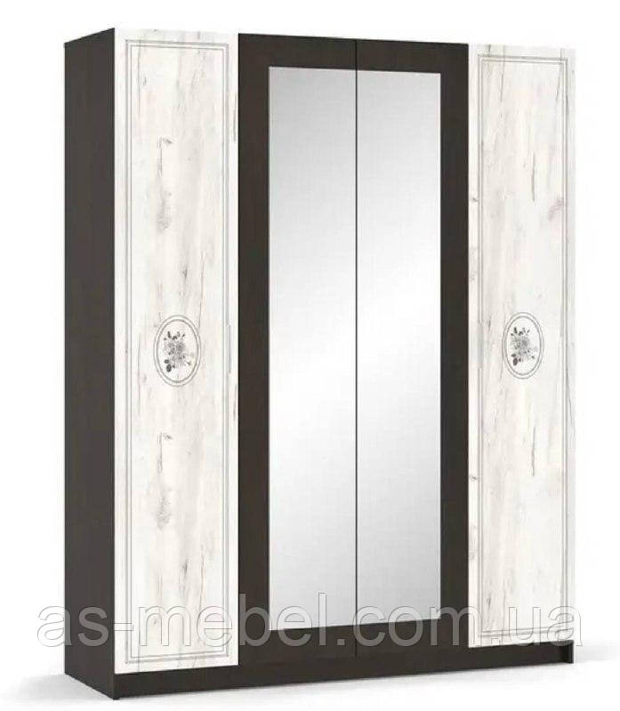 Шафа Араміс 4 двері з дзеркалом Венге+ Дуб крафт білий, фото 1