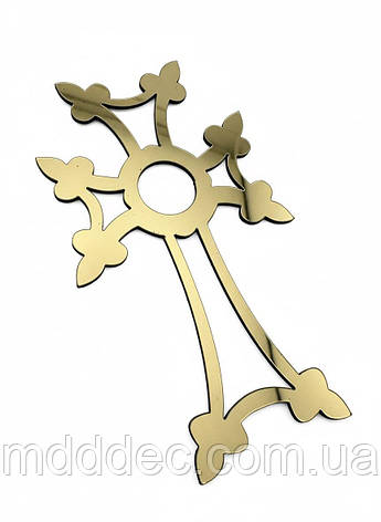 Топер хрест дзеркальний ажурний, золотий пластик 8*5см, прикраса на торт для хрещення та свят, фото 1