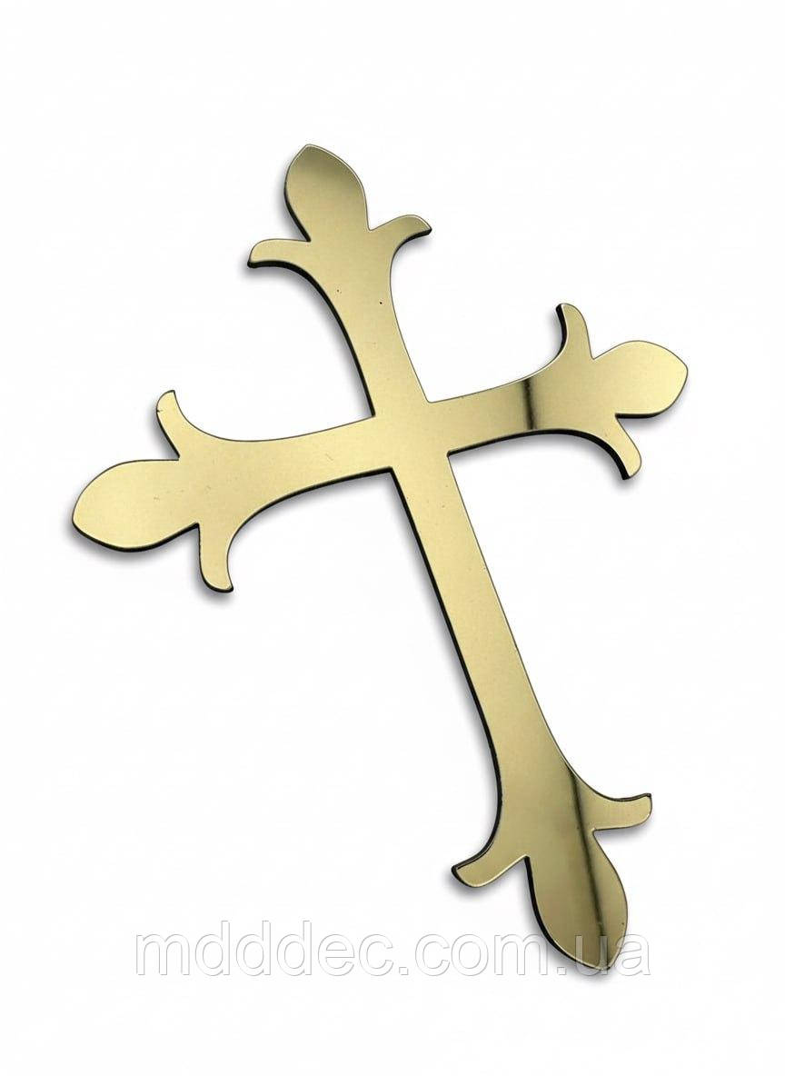 Топер хрестик на хрещення, фігурний золотий для торта із дзеркального пластику 8*5см