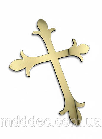 Топер хрестик на хрещення, фігурний золотий для торта із дзеркального пластику 8*5см, фото 1