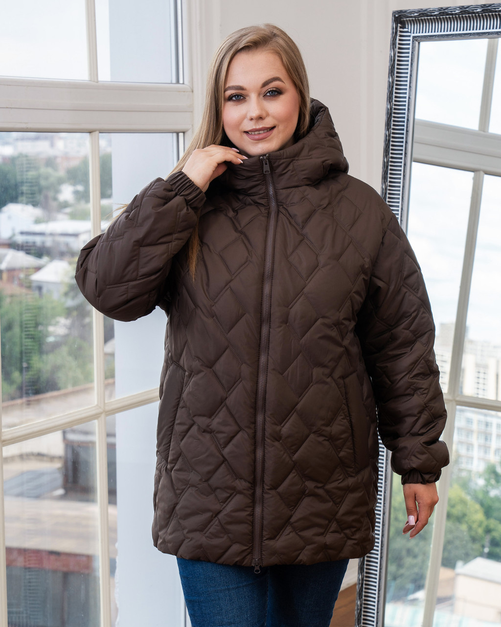Осіння жіноча куртка великого розміру 52-70 шоколад, фото 1