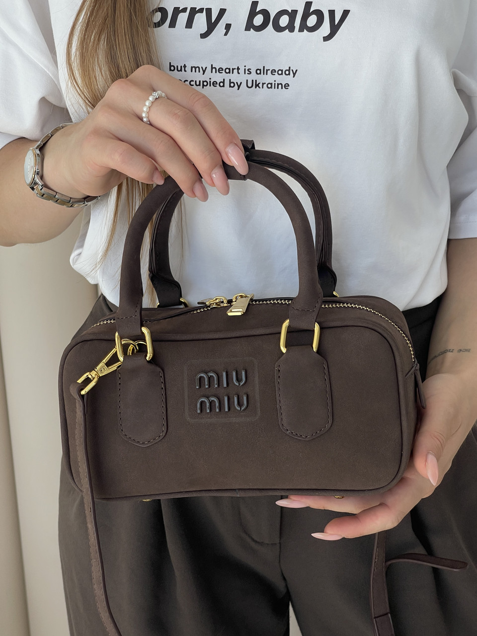 Жіноча сумка Miu Miu Arcadie Textile — Premium колір кави, фото 1